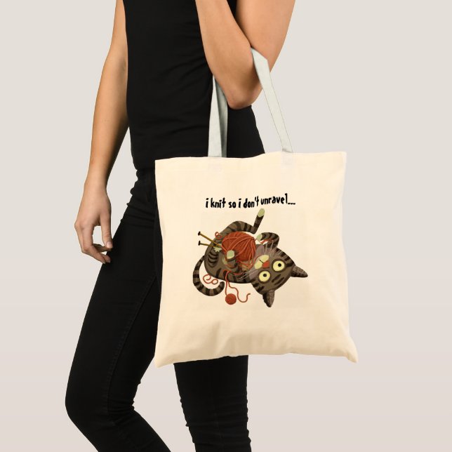 Bolsa de mano divertida con tema de gato tejiendo  (Anverso (producto))