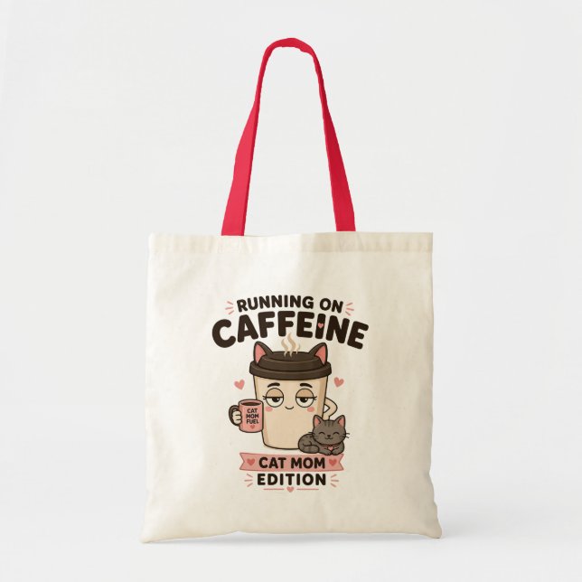 Bolsa de mano divertida para mamá gata con cafeína (Frente)