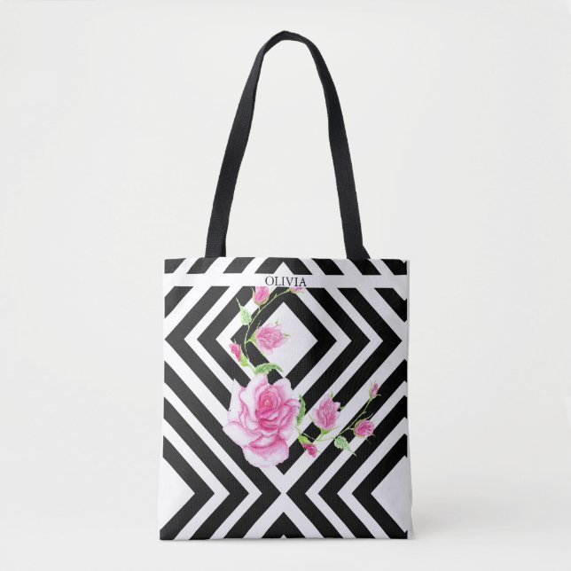 Bolsa de mano elegante a rayas | Rosa rosa (Anverso)