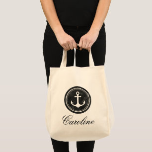 Bolsa de mano elegante con ancla negra náutica y n