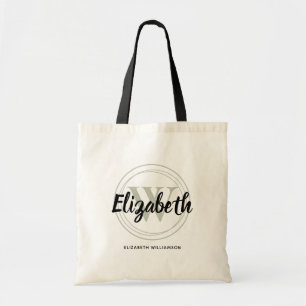 Bolsa de mano elegante en verde sage con inicial d
