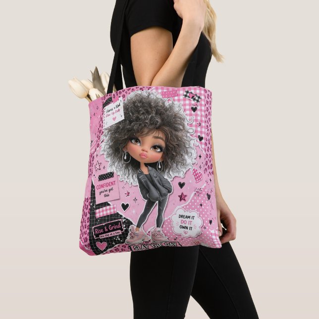 Bolsa de mano estética con collage de muñeca rosa  (Detalle)