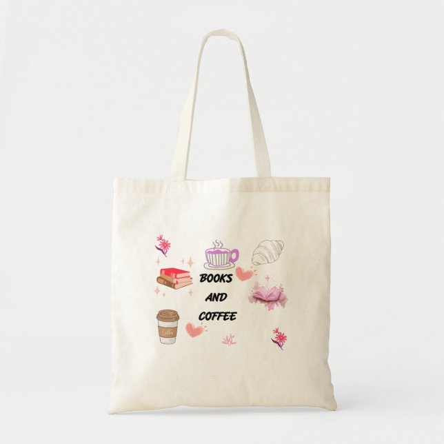 Bolsa de mano estética de libros y café  (Frente)
