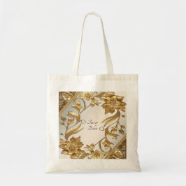Bolsa de mano floral de hojas doradas onduladas