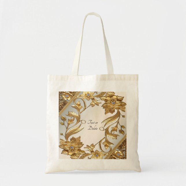 Bolsa de mano floral de hojas doradas onduladas (Frente)