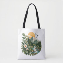 Bolsa de mano floral de puesta de sol en la montañ