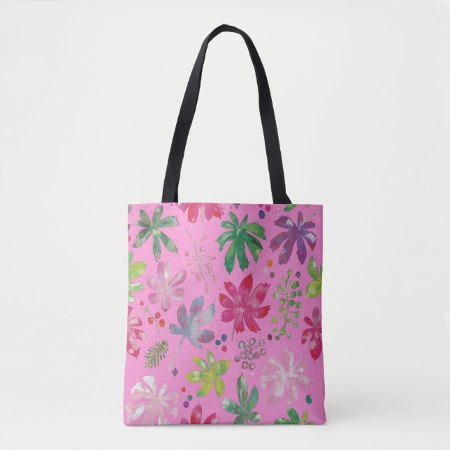 Bolsa de mano floral rosa – Patrón botánico lindo (Anverso)