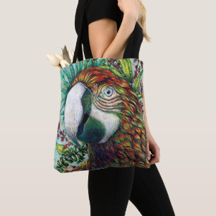 Bolsa de mano floral tropical verde loro divertido