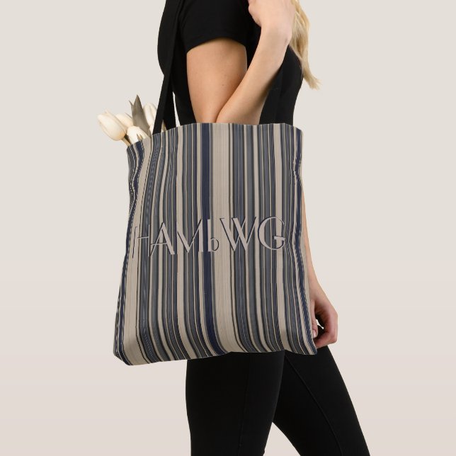 Bolsa de mano HAMbyWG - Rayas azules y beige (Detalle)