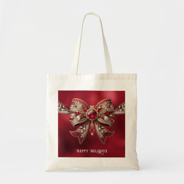 Bolsa de mano navideña con lazo rojo (Frente)