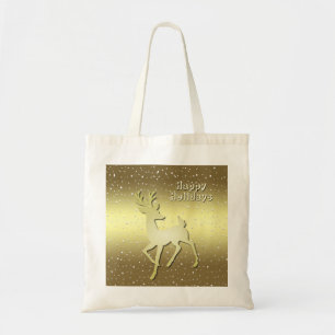 Bolsa de mano navideña con reno dorado nevado