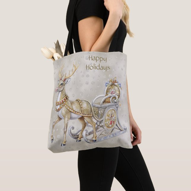 Bolsa de mano navideña con trineo de renos (Detalle)