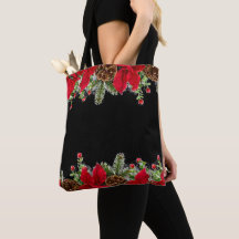 Bolsa de mano navideña de poinsettia y pino