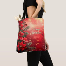 Bolsa de mano navideña de poinsettias y bayas roja
