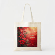 Bolsa de mano navideña de poinsettias y bayas roja