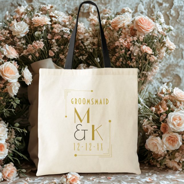 Bolsa de mano para boda Art Deco de los años 20 de (Art Deco 1920s Gatsby Wedding Tote Bag with space for your name and wedding date)