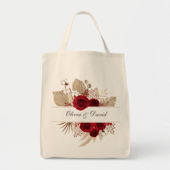 Bolsa de mano para boda de rosas de Borgoña y hier (Frente)