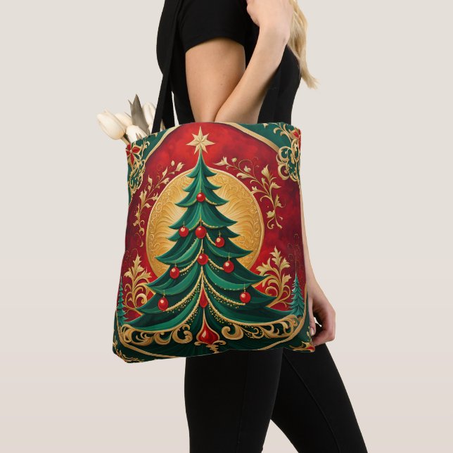 Bolsa de mano para las fiestas de Navidad con árbo (Detalle)