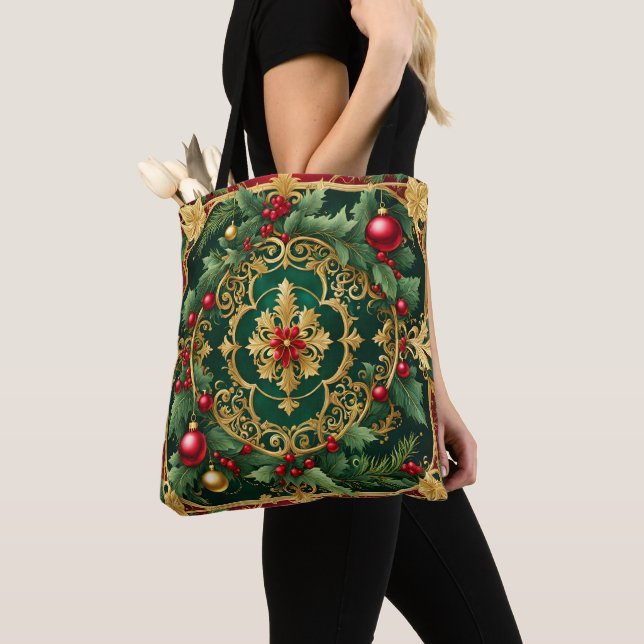 Bolsa de mano para Navidad roja verde dorada (Detalle)