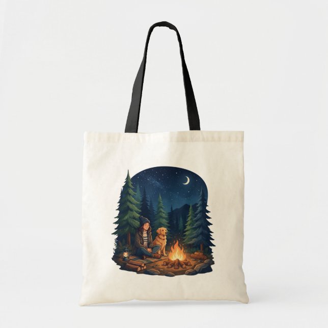 Bolsa de mano para perro de campamento con fuego d (Frente)