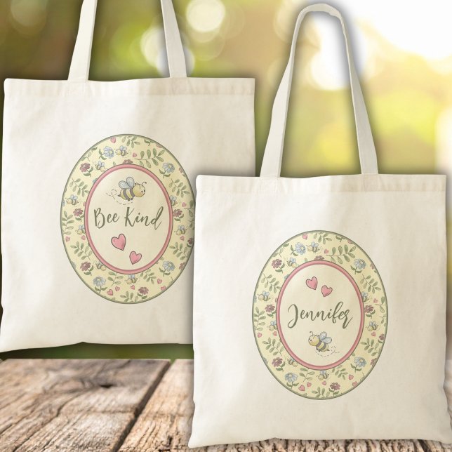 Bolsa de mano personalizada Abeja Amable Abeja (. Bee Kind Inspirational Tote – Add Your Name  )