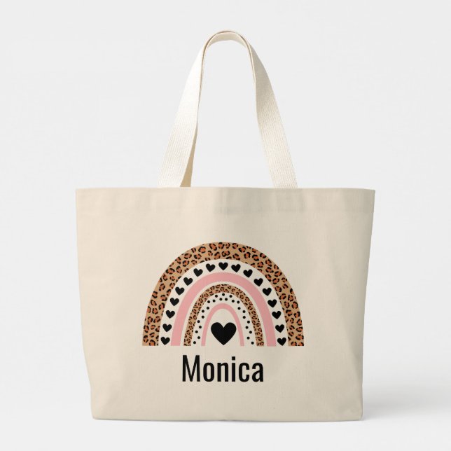 Bolsa de mano personalizada con nombre de arcoíris (Reverso)