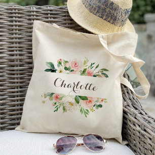 Bolsa de mano personalizada de flores rosadas para