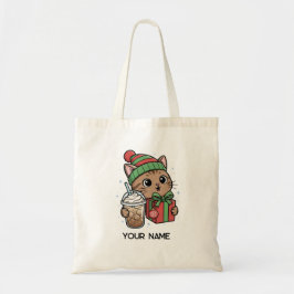 Bolsa de mano personalizada de gato de Navidad lin