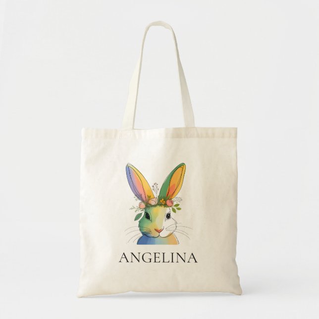 Bolsa de mano personalizada de Pascua con conejo f (Frente)