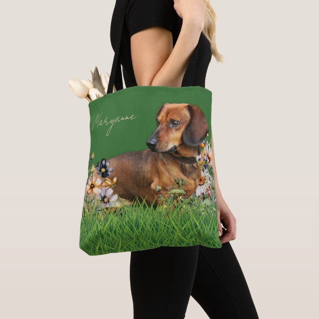 Bolsa de mano personalizada de perro Dachshund mar (Detalle)