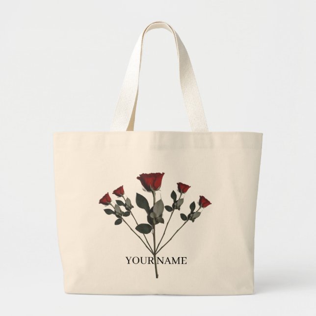 Bolsa de mano personalizada de tres rosas rojas |  (Frente)