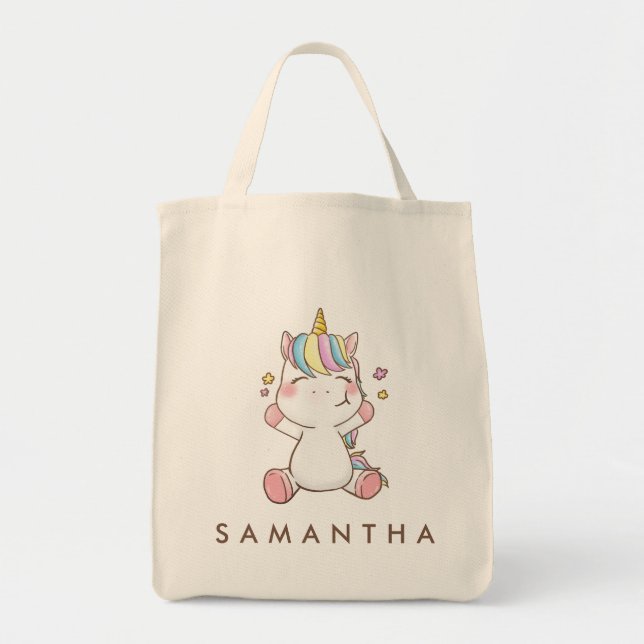 Bolsa de mano personalizada de unicornio arcoíris  (Frente)