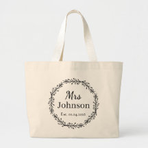 Bolsa de mano personalizada Mrs Wreath Wedding Est