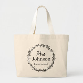 Bolsa de mano personalizada Mrs Wreath Wedding Est