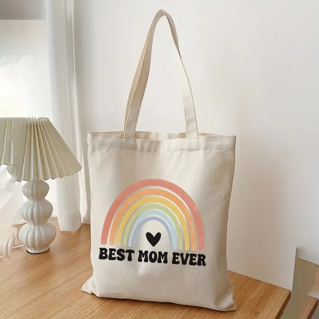 Bolsa de mano Retro Arcoíris Mejor Mamá del Mundo, (best mom ever tote, rainbow tote bag, retro tote bag, mothers day gift, birthday gift for mom)