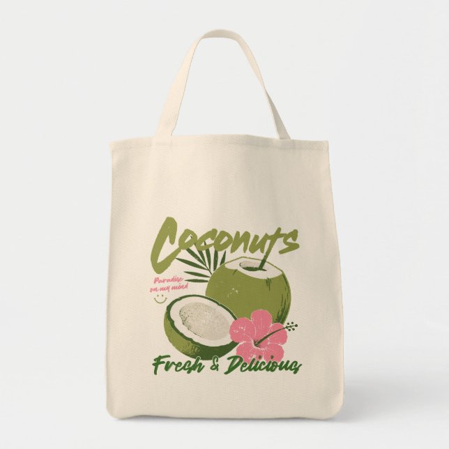 Bolsa de mano reutilizable de coco tropical lindo  (Frente)