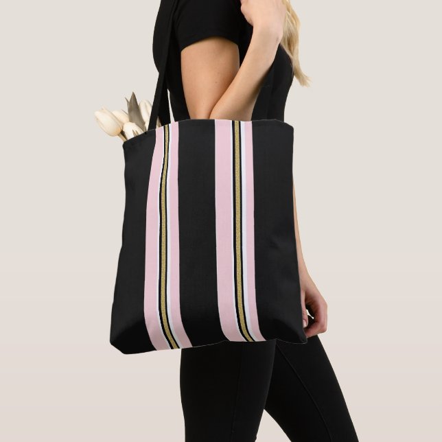 Bolsa de mano, rosa y dorado blanco con franja neg (Detalle)