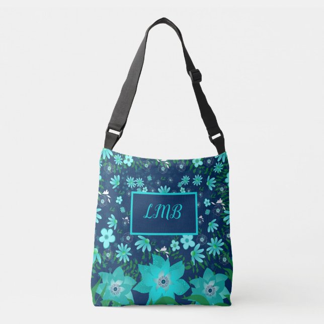 Bolsa de mano tropical turquesa navy personalizada (Anverso)