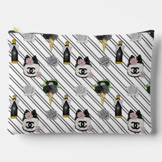 Bolsa de Maquillaje Chic a Rayas Floral y Champán