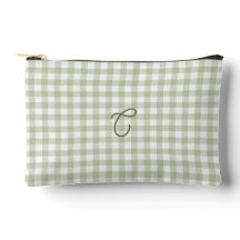 Bolsa de maquillaje con monograma de gingham verde