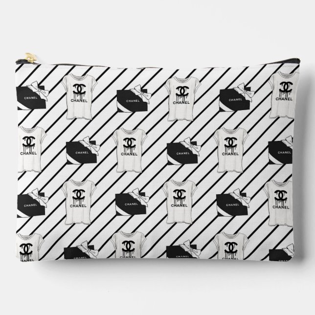 Bolsa de Maquillaje con Patrón de Moda en Negro y  (Anverso)