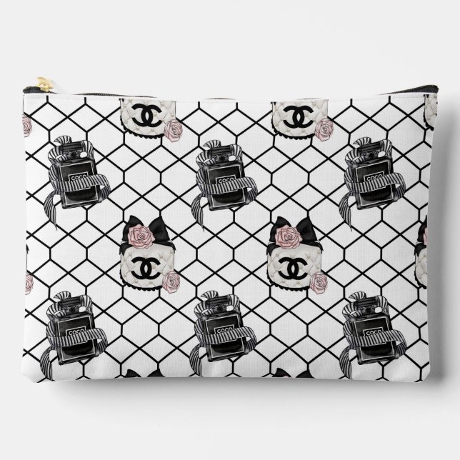 Bolsa de Maquillaje con Patrón de Perfume Negro y  (Anverso)