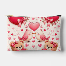 Bolsa de Maquillaje Corazones y Pájaros Rosados Ro