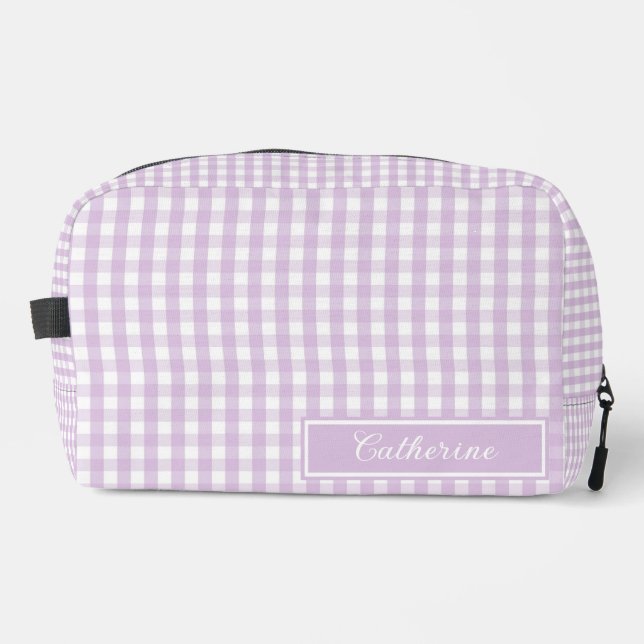 Bolsa de Maquillaje de Cuadros Morados Linda (Anverso)