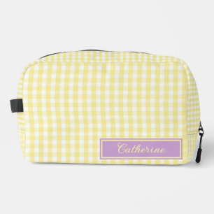 Bolsa de maquillaje de gingham amarillo y púrpura