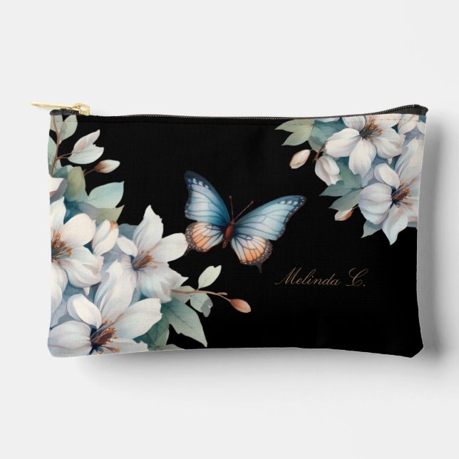 Bolsa de maquillaje de mariposa floral elegante (Anverso)