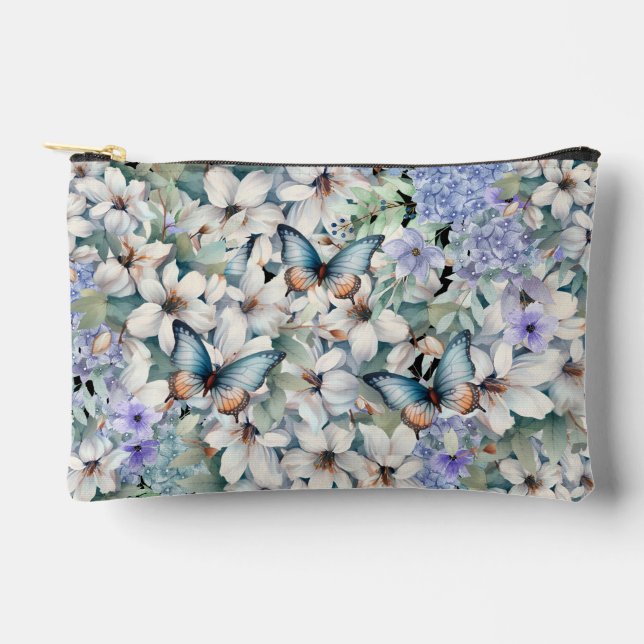 Bolsa de maquillaje de mariposas florales elegante (Anverso)