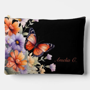 Bolsa de maquillaje de mariposas y flores silvestr