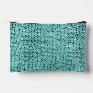 Bolsa de maquillaje de punto teal impresa