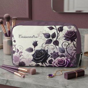Bolsa de maquillaje de viaje floral gótico oscuro
